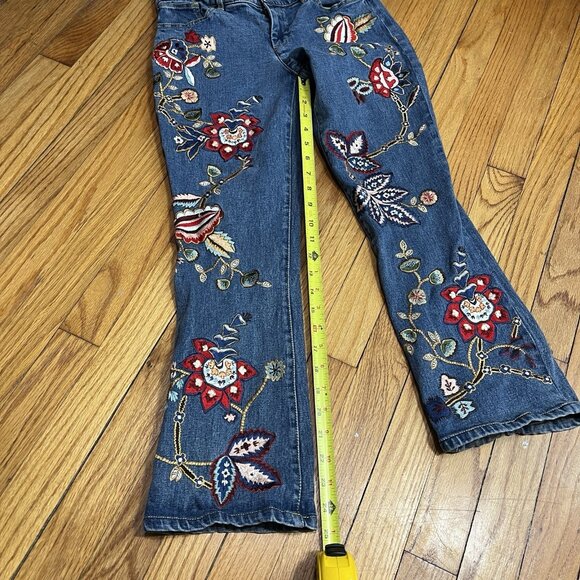 Alice + Olivia Floral Embroidered Ryley Crop Jeans Size 26 - Picture 8 of 10